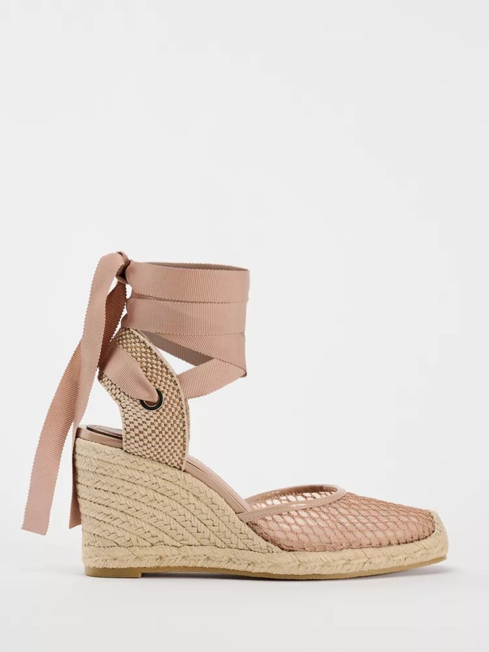 Zara Pink Lace-Up Espadrille Wedge
